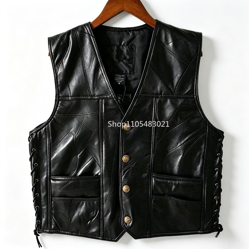 Motorcycle Gear Jacket - Gilet de motard en cuir noir